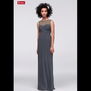 David’s Bridal Long Mesh Dress w Illusion Neckline
